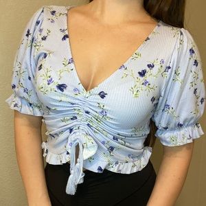 Puff Sleeve Floral Tie Top